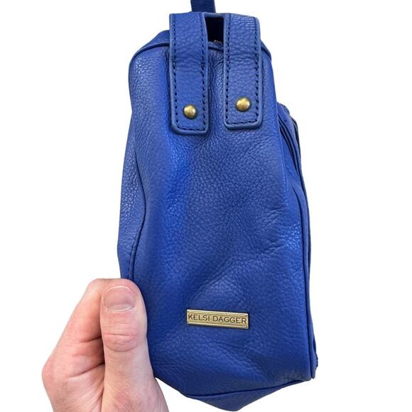 Kelsi Dagger Royal Blue Pebble Leather, Gold Studded Shoulder Crossbody Bag - Picture 13 of 14